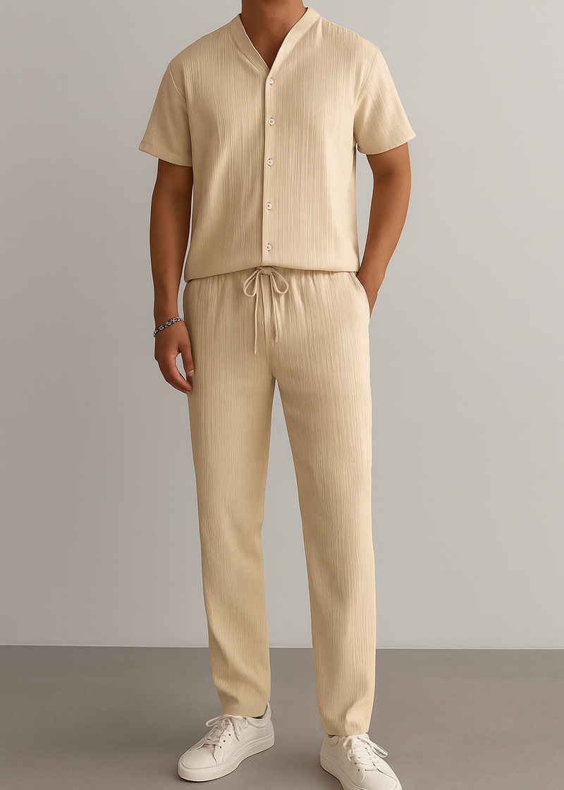 Men’s Summer White Striped Two-Piece Set