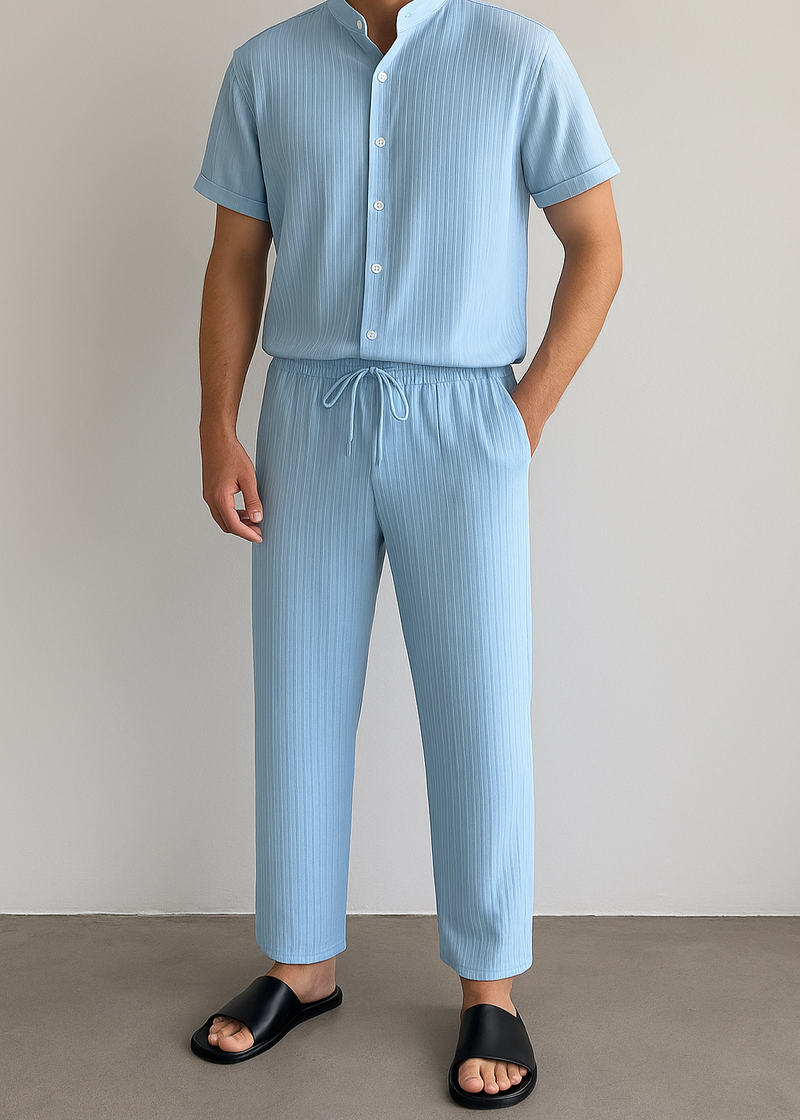Men’s Summer White Striped Two-Piece Set