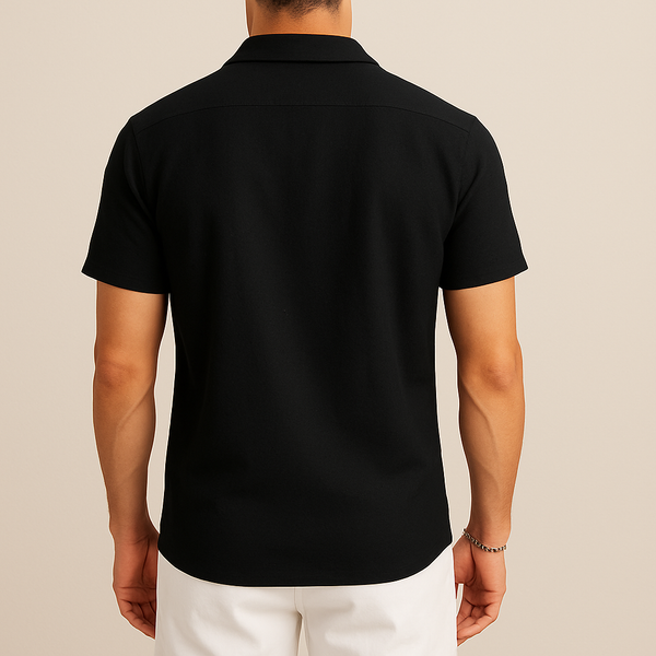 Black Cotton Pleated Beach Shirt