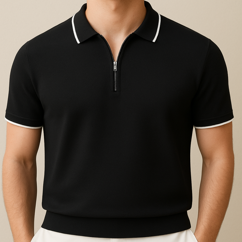 Men’s Knitted Zipper Polo Shirt