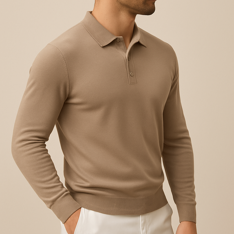 Men’s Soft Knit Long-Sleeve Polo Shirt
