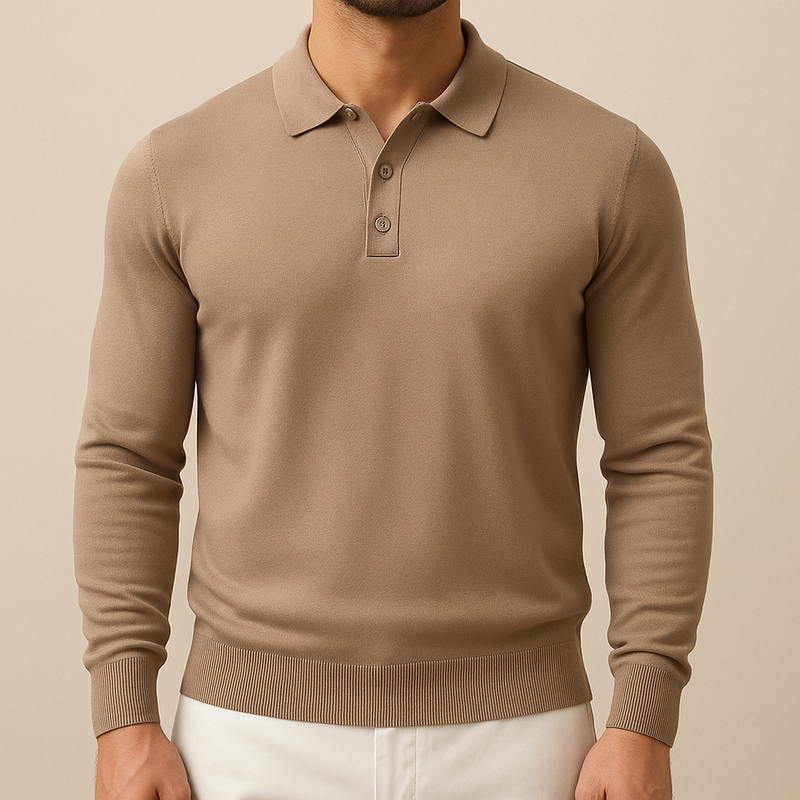 Men’s Soft Knit Long-Sleeve Polo Shirt