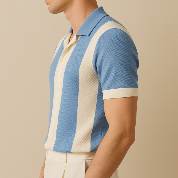 Two-Tone Crochet Knit Polo Top