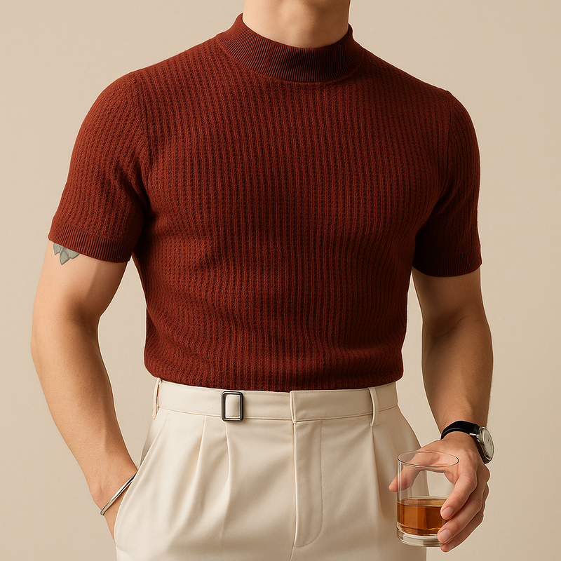 Men’s Mock Turtleneck Ribbed Knit Tee