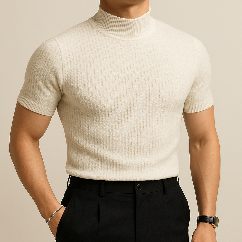 Men’s Mock Turtleneck Ribbed Knit Tee