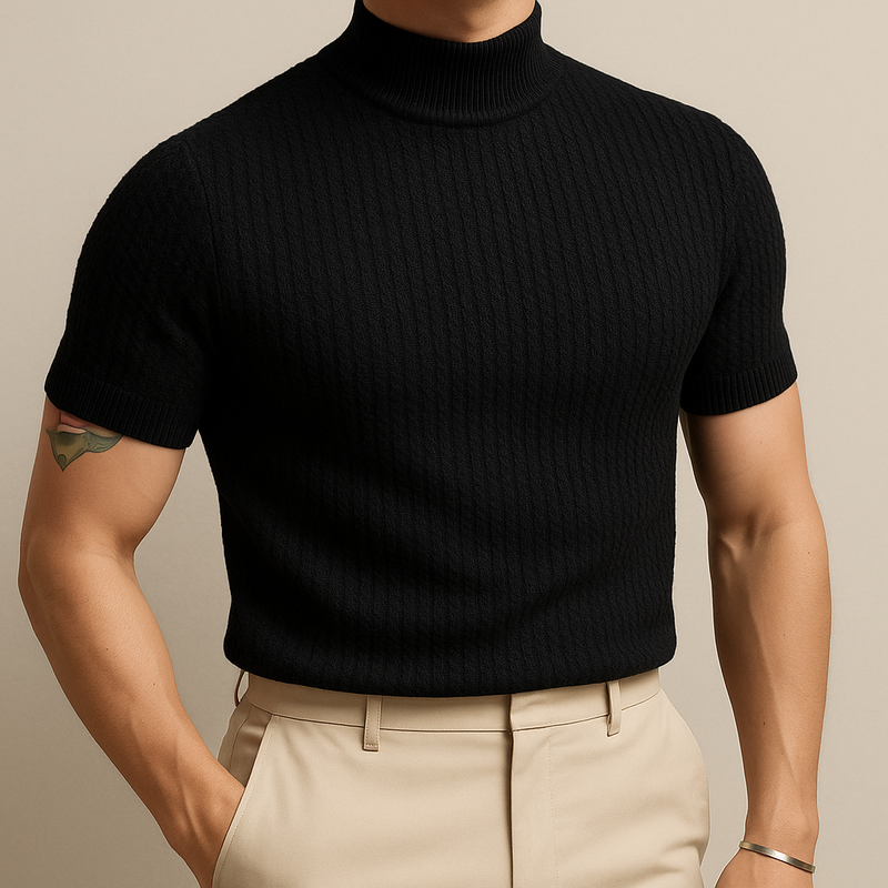 Men’s Mock Turtleneck Ribbed Knit Tee