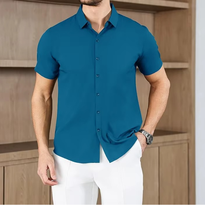 Men's Business Casual Solid Color Short Sleeve Shirt